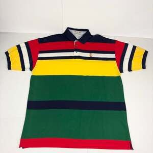 Vintage Sunsplash Multi-Color Striped Short Sleeve Polo Men Shirt XL